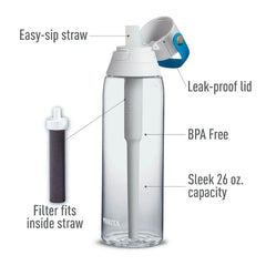 Premium Filtering Water Bottle - Hard Sided Plastic, 26oz-Blush