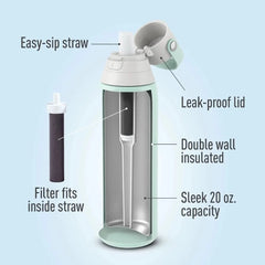 Premium Filtering Water Bottle - Stainless Glacier, 20oz