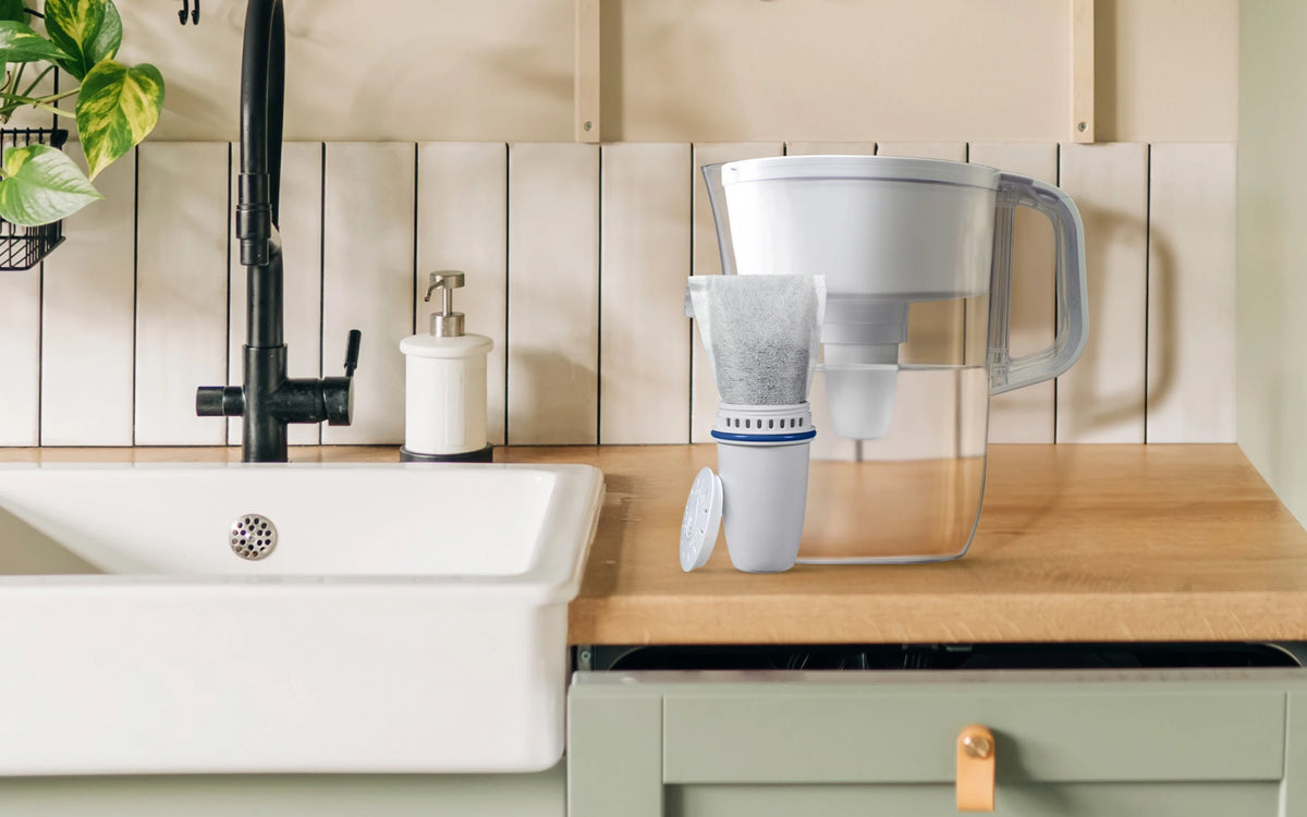 Brita Refillable Water Filtration System with White Tahoe Water Pitcher and 1 Refillable Filter
