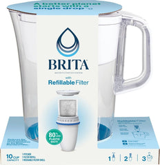 Brita Refillable Water Filtration System with White Tahoe Water Pitcher and 1 Refillable Filter