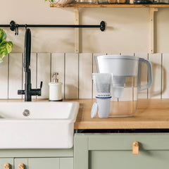 Brita Refillable Water Filtration System with White Tahoe Water Pitcher and 1 Refillable Filter