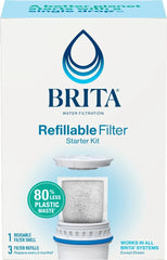 Brita Refillable Water Filtration Starter Kit with 1 Reusable Filter Shell and 3 Filter Refills